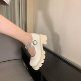 Platform Heels for Women Thick Bottom Chunky Heel Small Leather Shoes