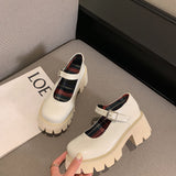 Platform Heels for Women Chunky Heel Platform Slimming Retro Small Leather Shoes for Women