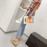 Platform Heels for Women Thick Bottom Woven Fish Mouth Increased By Transparent Slippers