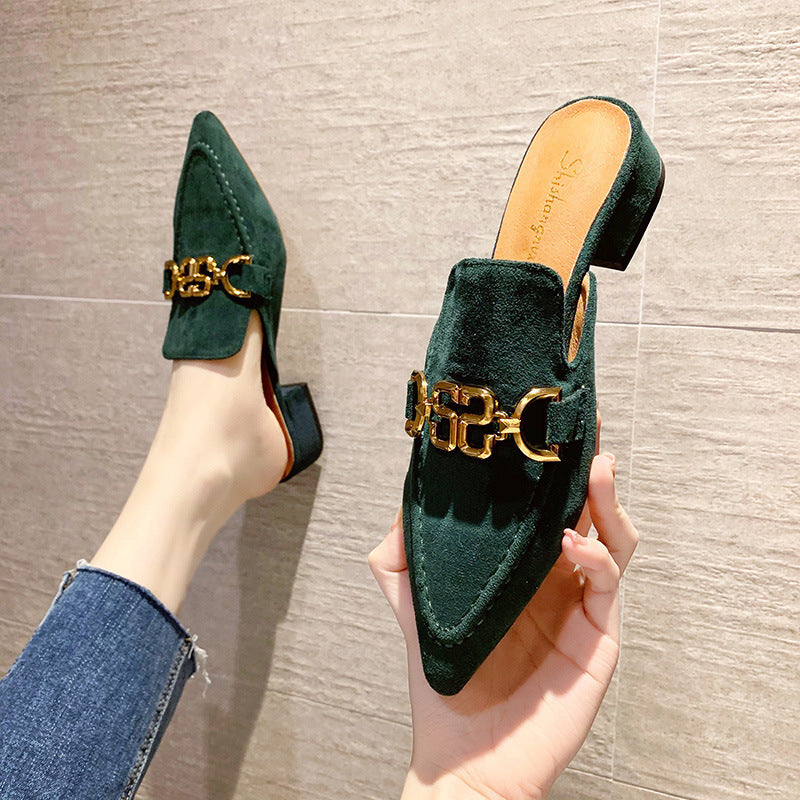 Finn Chain Pointed Toe Mule Shoes Closed-Toe Slippers Spring/Summer Pointed-Toe Mules Shoes