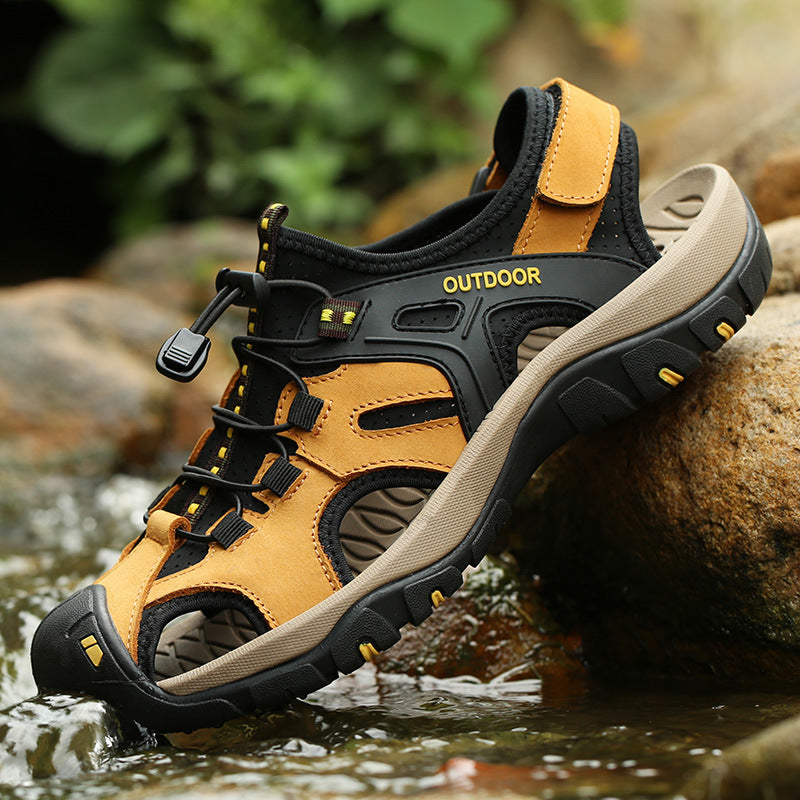 Tactical Trekking Sandals Sandals Men's Fashionable Outdoor Sports Authentic Leather Toe Box Casual Shoes Slippers Summer Breathable Men's Beach Shoes