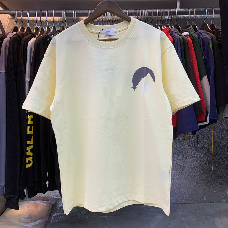 Rhude T Shirts Black Moon Print Loose Casual Short Sleeve Men and Women