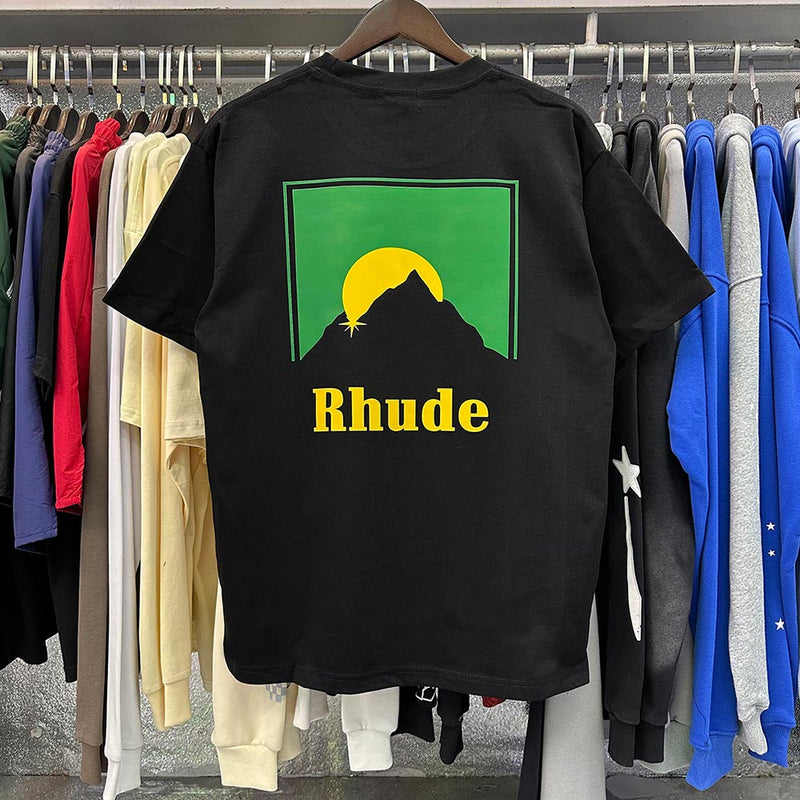 Rhude T Shirts Sunset Classic Print Cotton Casual Short Sleeve Men and Women