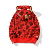 Bathing Ape Hoodie Gold Shark Head Double Hat Camouflage Sweater Men's Autumn and Winter Cardigan Zipper Jacket