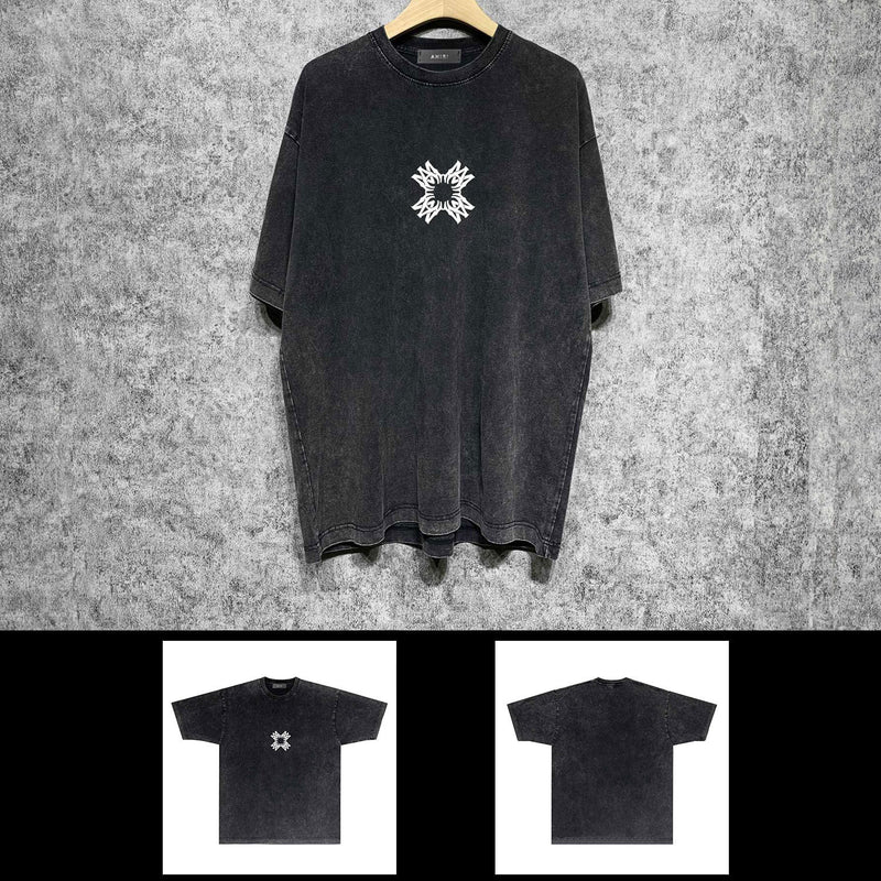 Amiri washed t-shirt - small letter crew print short sleeve