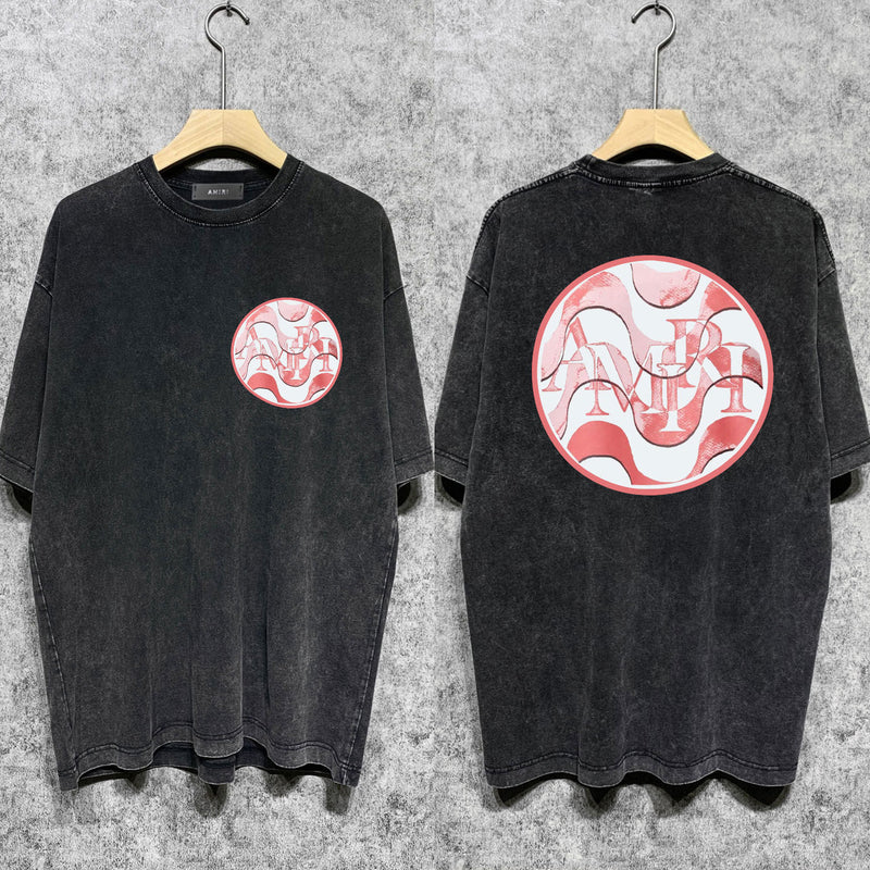 Amiri washed t-shirt circle sketch printing short sleeve