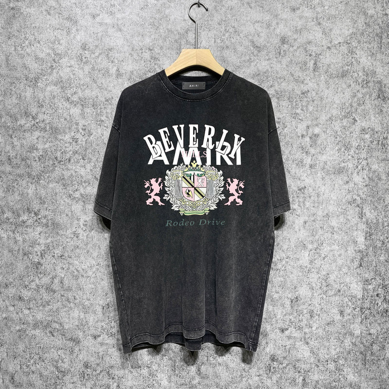 Amiri washed t-shirt lion medal printing short sleeve