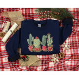 Cute Cotton Christmas Cactus Tape Lights Sweatshirt
