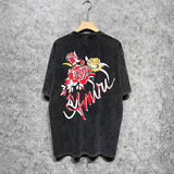 Amiri washed t-shirt flower printing short sleeve