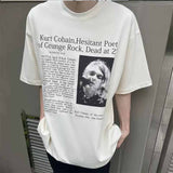 SAINT MICHAEL Vintage T Shirt Kurt Cobain Black and White Newspaper Portrait Short Sleeve