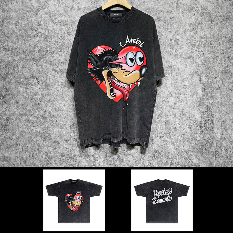 Amiri washed t-shirt heart wolf head short sleeve