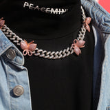 Chains Hip Hop Microencrusted Zircon Butterfly Cuban Necklace Collarbone Chain Spectrum St. Valentine's
