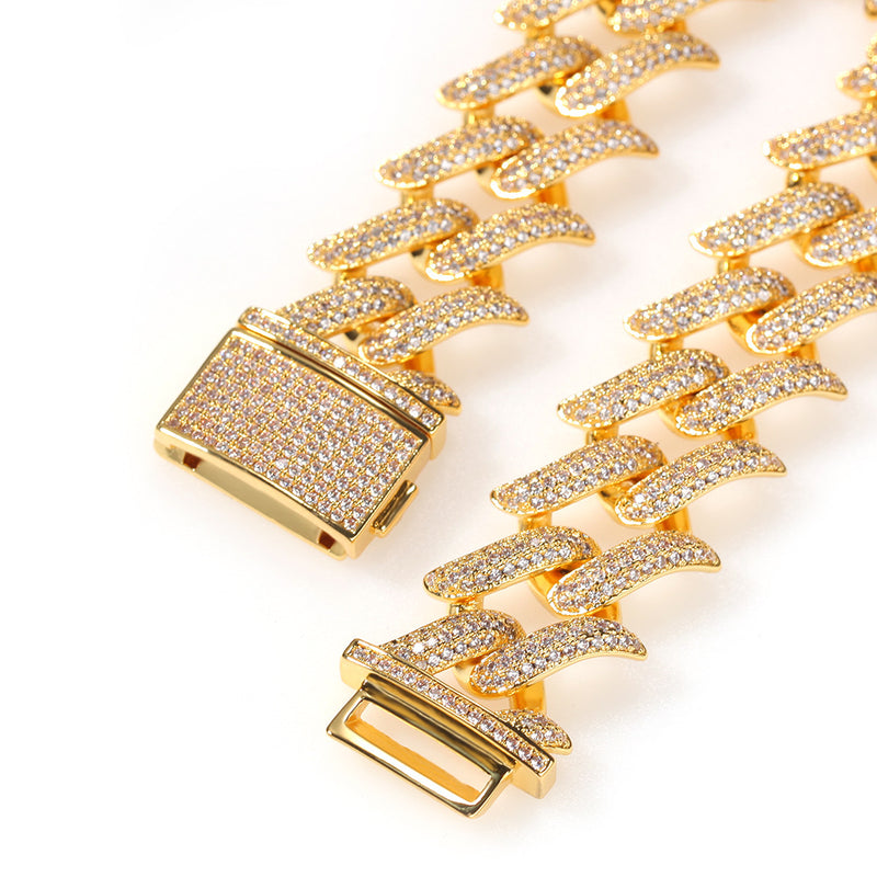 Chains Hip Hop Thorns Cuba Necklace 20mm Copper with Zircon Spectrum St. Valentine's