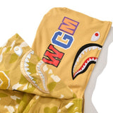 Bathing Ape Hoodie Gold Shark Head Double Hat Camouflage Sweater Men's Autumn and Winter Cardigan Zipper Jacket