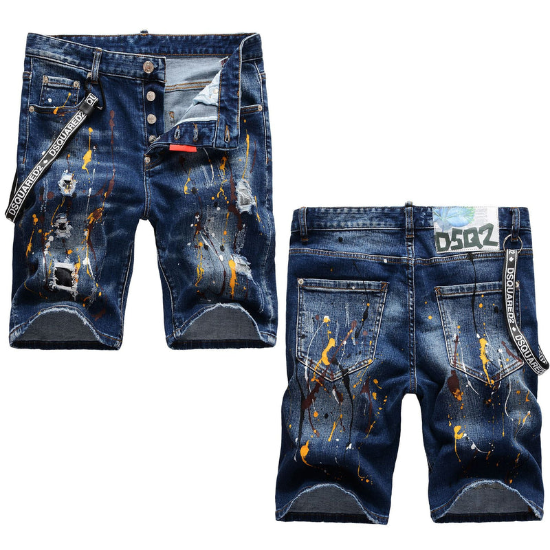 DSQ2 Short Jeans Ripped Patch Slim-fit Stretch Denim Shorts