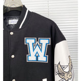 Off White Jacket Autumn/Winter OW Heavy Industry Embroidered Leather Down Cotton Baseball Jacket Jacket