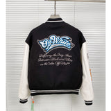 Off White Jacket Autumn/Winter OW Heavy Industry Embroidered Leather Down Cotton Baseball Jacket Jacket