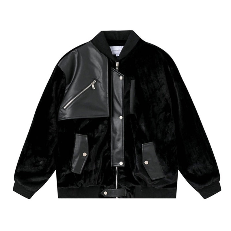 Unisex Down Jacket Men's Autumn/Winter Leather Splicing Motorcycle Jacket