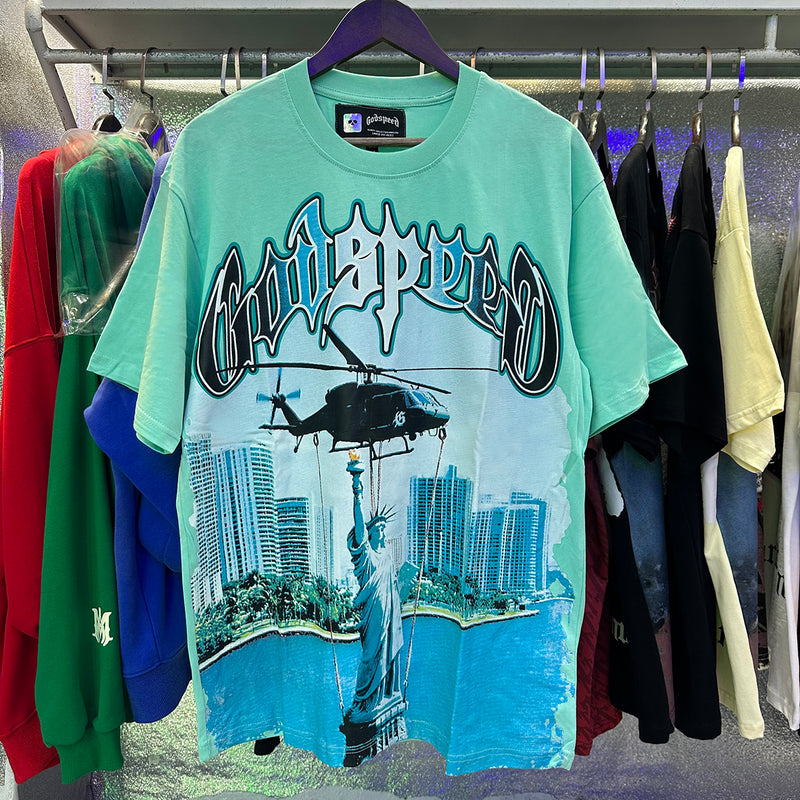 Godspeed T Shirts Helicopter Free Muse Printed Cotton Casual Short Sleeves Men and Women