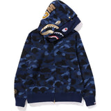 Bathing Ape Hoodie Gold Shark Head Double Hat Camouflage Sweater Men's Autumn and Winter Cardigan Zipper Jacket