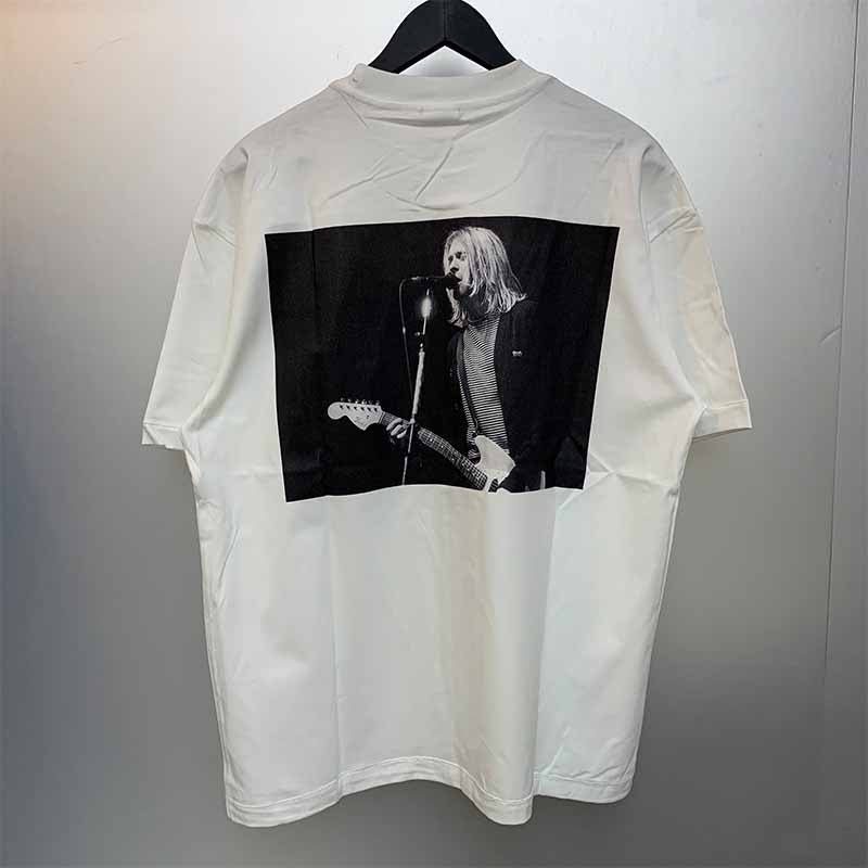 SAINT MICHAEL Vintage T Shirt Kurt Cobain Black and White Newspaper Portrait Short Sleeve