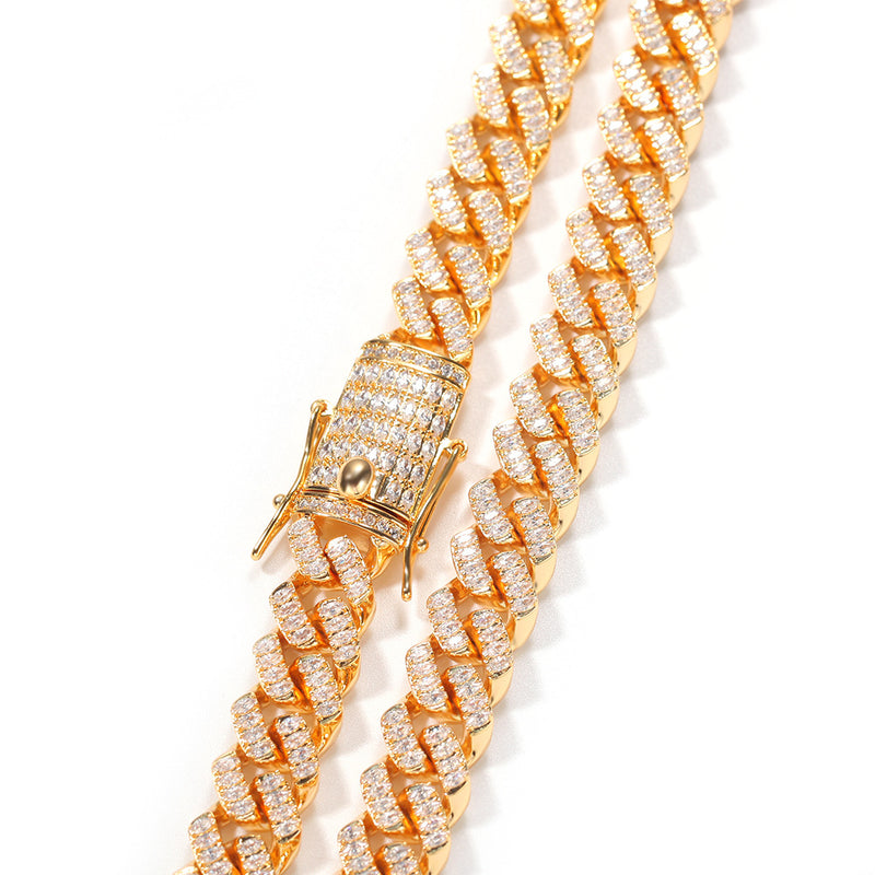 Chains Hip Hop 12mm Strip Copper with Zircon Necklace Royalty Spectrum