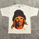 T-Shirt Vintage Portrait Letter Print Short Sleeve Men's