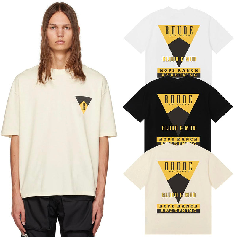 Rhude T Shirts Inverted Triangle Printing Cotton Casual Short Sleeve Men and Women