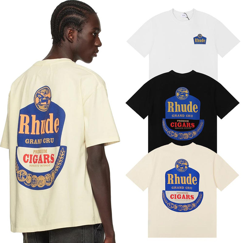 Rhude T Shirts Wine Printing Cotton Casual Short Sleeve Men and Women