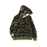 Bathing Ape Hoodie Two-Hat Camouflage Hoodie Men's and Women's Hooded Cardigan Shark Sweater Jacket