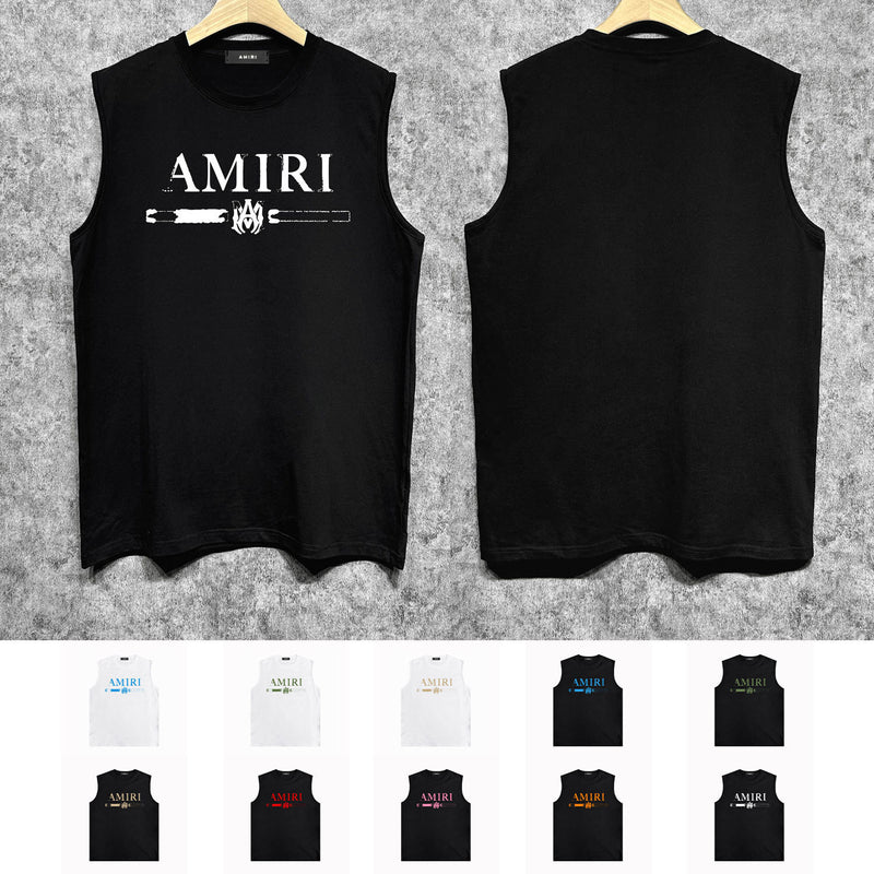 Amiri tank top with damaged letter horizontal stripesprinting