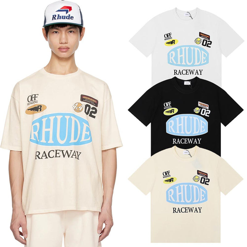 Rhude T Shirts Raceway Printing Cotton Casual Crew Neck Short Sleeve Men and Women
