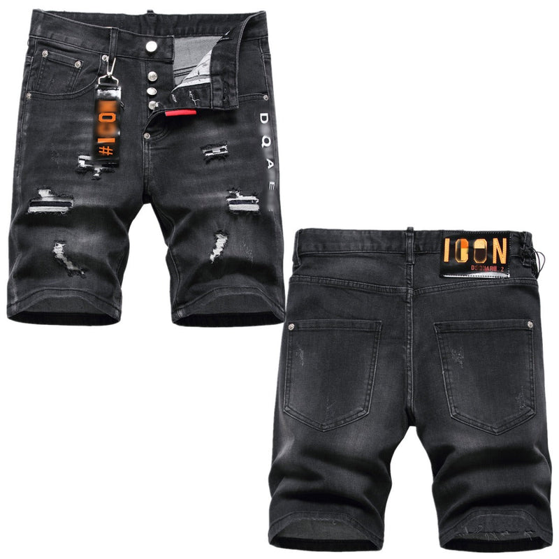 DSQ2 Short Jeans Ripped Patch Slim-fit Stretch Denim Shorts