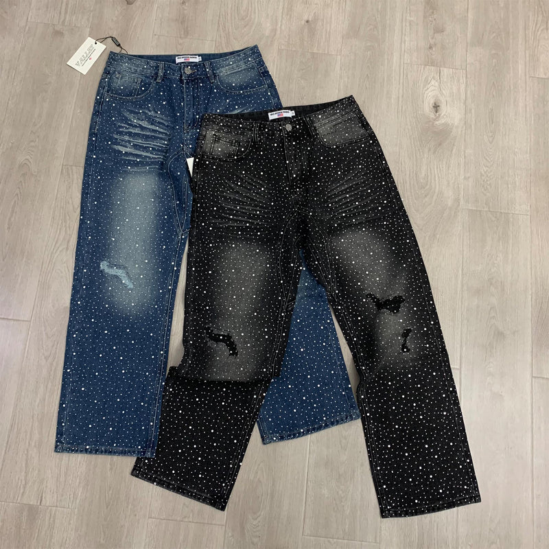 Valeforever Vale Jeans Hotfix rhinestones Ripped Denim