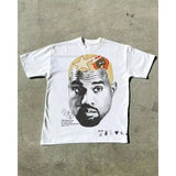 T-Shirt Vintage Portrait Letter Print Short Sleeve Men's