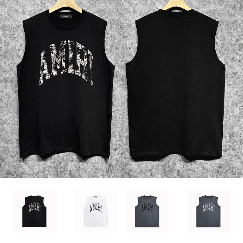 Amiri tank top with cracked curved letter cut outprinting