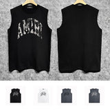 Amiri tank top with cracked curved letter cut outprinting