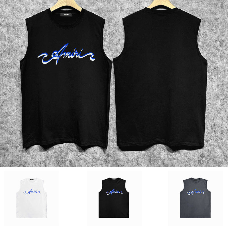 Amiri tank top blue art word printing