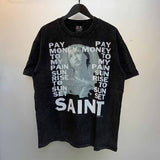 SAINT MICHAEL Vintage T Shirt Direct Spray Washing Water Old Short Sleeve
