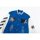 Off White Jacket Spring and Autumn, Cashew Flower Letter Pattern Baseball Jacket Jacket