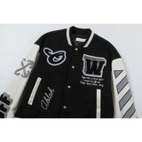 Off White Jacket Spring and Autumn OW Splicing Letter Pattern Baseball Jacket Jacket