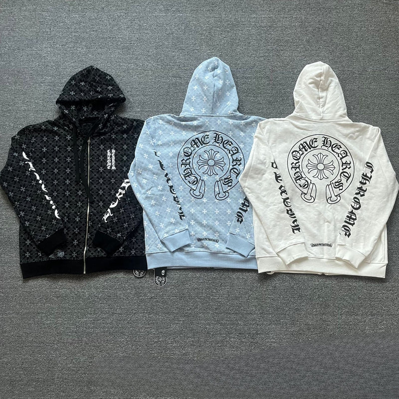 CHH Chrome Heart Hoodie autumn and winter horseshoe dark logo zipper sweater casual hooded cardigan