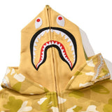 Bathing Ape Hoodie Gold Shark Head Double Hat Camouflage Sweater Men's Autumn and Winter Cardigan Zipper Jacket