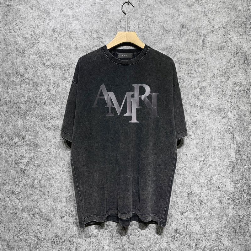 Amiri washed t-shirt gray gradient letterprinting short sleeves
