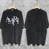 Amiri washed t-shirt metallic luster letter short sleeves