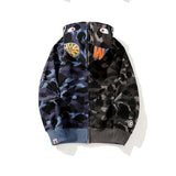 Bathing Ape Hoodie Color Matching Zip Full Open Camo Shark Hooded Sweater Jacket