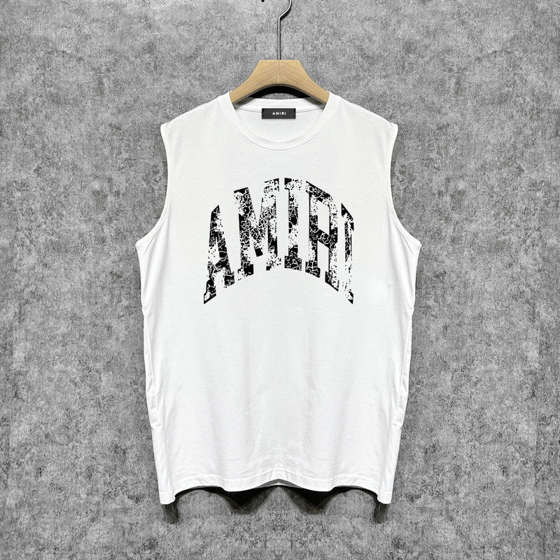 Amiri tank top with cracked curved letter cut outprinting
