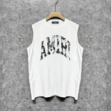 Amiri tank top with cracked curved letter cut outprinting