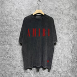 Amiri washed t-shirt letter small spider printing short sleeves