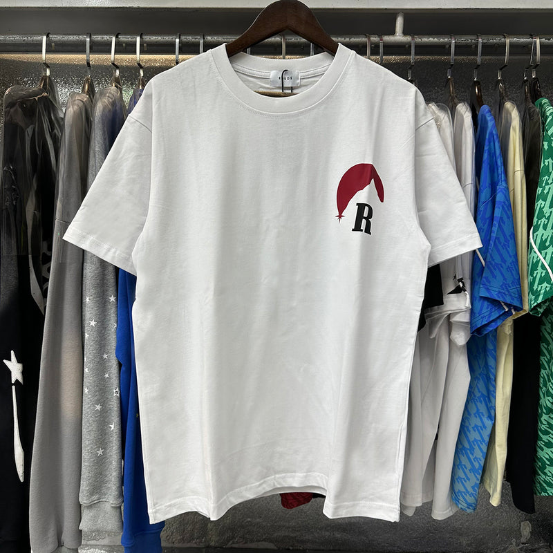 Rhude T Shirts Red Sunset Print Cotton Casual Short Sleeve Men and Women